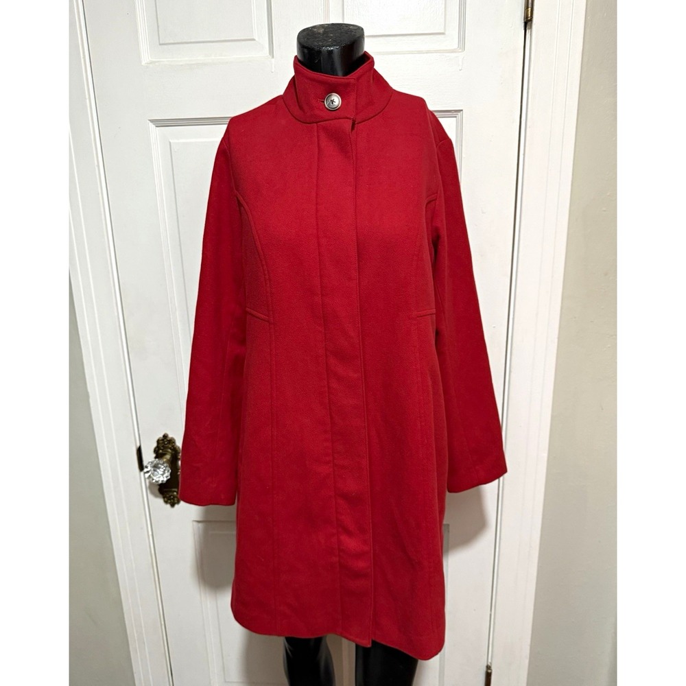 Womens J. Jill Red Button Front Lined Mid-Length Overcoat Petite XS